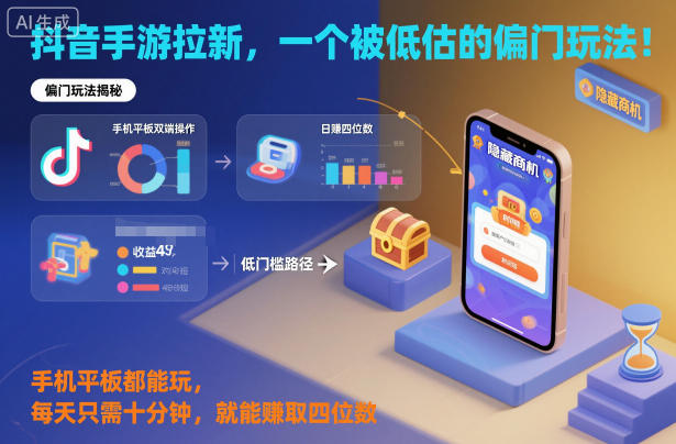 抖音手游拉新，一个被低估的偏门玩法！手机平板都能玩，每天只需十分钟，就能賺取四位数【揭秘】-智云网