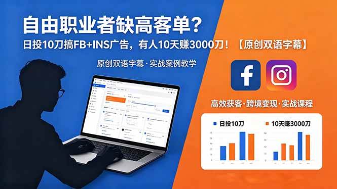 （18489期）自由职业者缺高客单？日投 10 刀搞 FB+INS 广告，有人 10 天赚 3000 刀！【原创双语字幕】-智云网