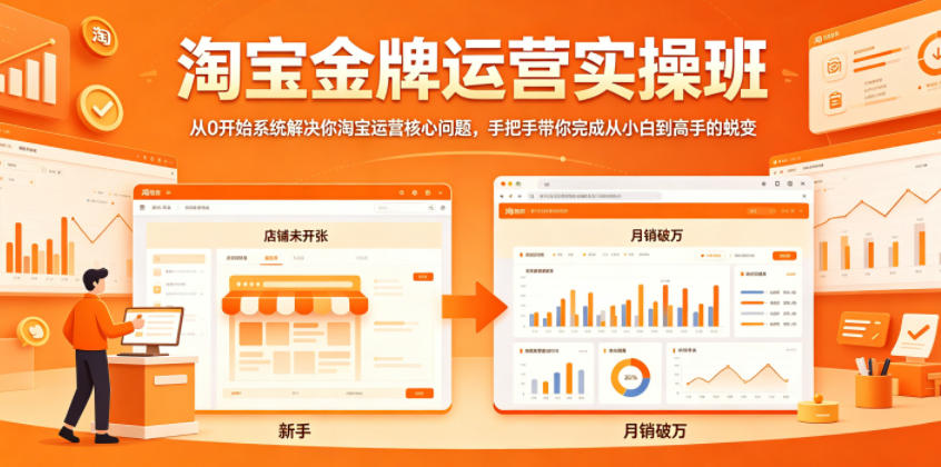 淘宝金牌运营实操班，从0开始系统解决你淘宝运营核心问题，手把手带你完成从小白到高手的蜕变-智云网