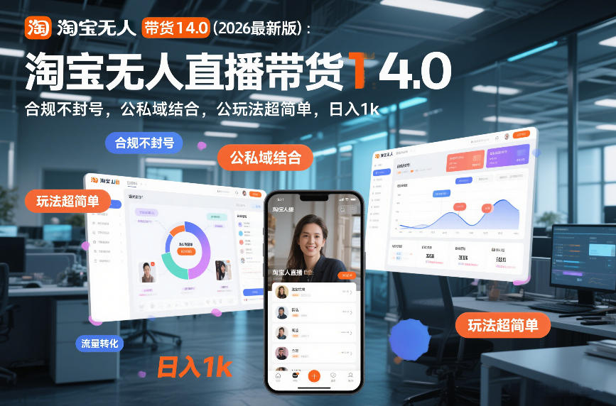 淘宝无人直播带货14.0（2026最新版）：合规不封号，公私域结合，玩法超简单，日入1k+【揭秘】-智云网