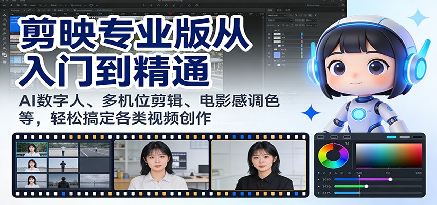 剪映专业版从入门到精通：AI数字人、多机位剪辑、电影感调色等，轻松搞定各类视频创作-智云网