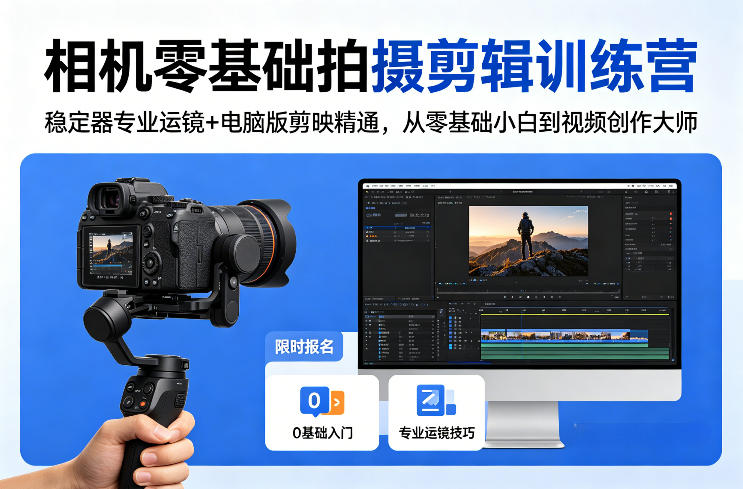 相机零基础拍摄剪辑训练营：稳定器专业运镜+电脑版剪映精通，从零基础小白到视频创作大师-智云网