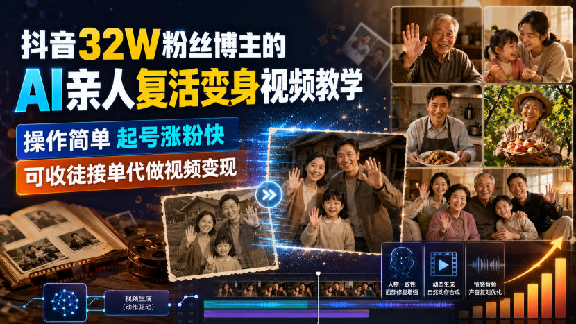 抖音32W粉丝博主的AI亲人复活变身视频教学，操作简单，起号涨粉快，可收徒接单代做视频变现-智云网