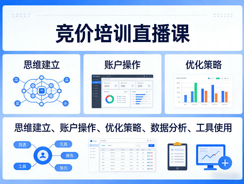 竞价培训直播课，覆盖思维建立、账户操作、优化策略、数据分析、工具使用等，全方位提升效果-智云网