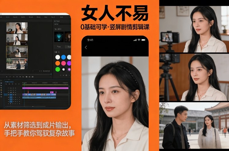 0基础可学！《女人不易》竖屏剧情剪辑课，从素材筛选到成片输出，手把手教你驾驭复杂故事-智云网