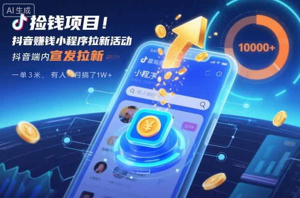 捡钱项目！抖音賺钱小程序拉新活动，抖音端内宣发拉新，一单3米，有人半个月搞了1W+-智云网