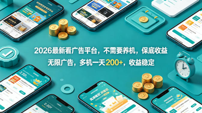 2026最新看广告平台，不需要养机，保底收益，无限广告，多机一天200+，收益稳定【揭秘】-智云网