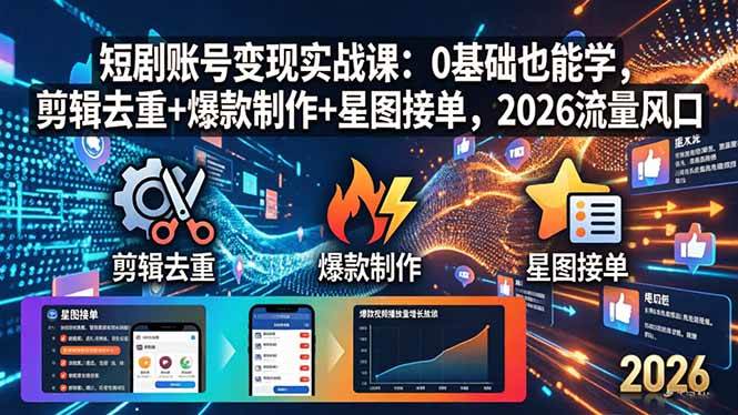 （18160期）短剧账号变现实战课：0基础也能学，剪辑去重+爆款制作+星图接单，2026流量风口-智云网