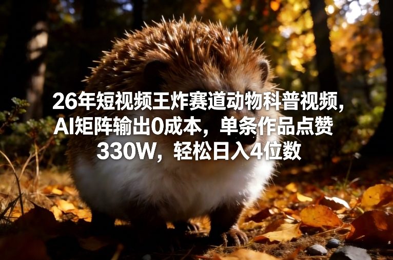26年短视频王炸赛道动物科普视频，AI矩阵输出0成本，单条作品点赞330W，轻松日入4位数-智云网