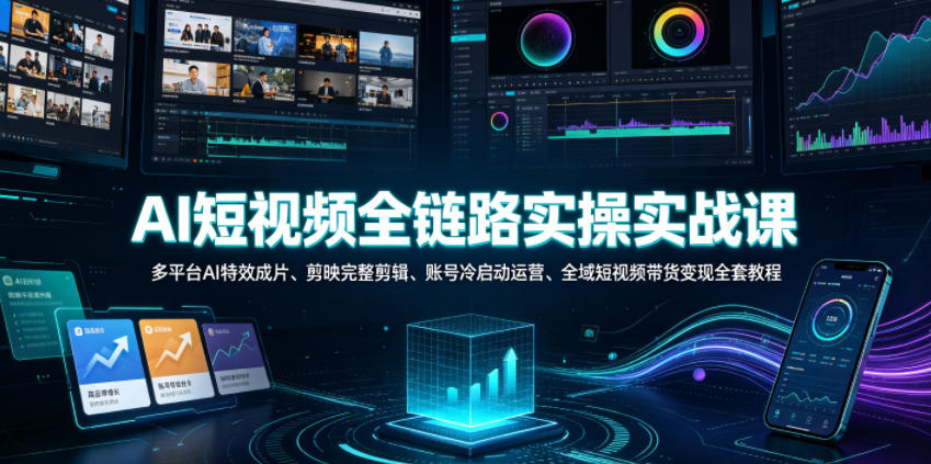 AI短视频全链路实操实战课｜多平台AI特效成片、剪映完整剪辑、账号冷启动运营、全域短视频带货变现全套教程-智云网