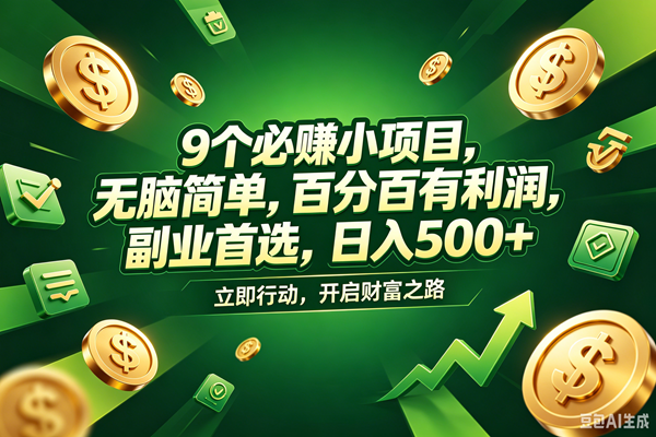 （18562期）9个必赚钱的小项目，百分百赚米，无脑简单，副业首选，日入398+-智云网