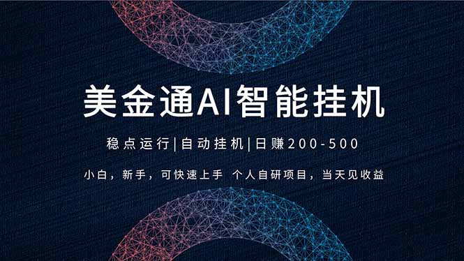 2026风口项目，美金通AI智能挂机，自研项目，当天见收益，小白新手可快速上手-智云网