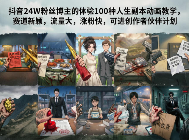 抖音24W粉丝博主的体验100种人生副本动画教学，赛道新颖，流量大，涨粉快，可进创作者伙伴计划-智云网