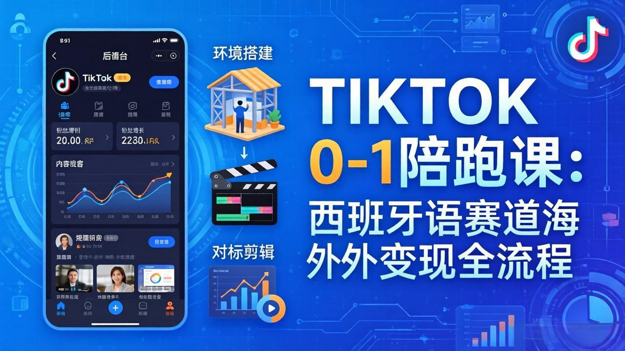 TIKTOK 0-1 陪跑课：从环境搭建到刷对标剪辑，西班牙语赛道海外变现全流程-智云网