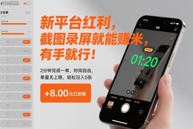 新平台红利，截图录屏就能賺米，有手就行！2分钟完成一单，时间自由，单量无上限，轻松日入5张【揭秘】-智云网