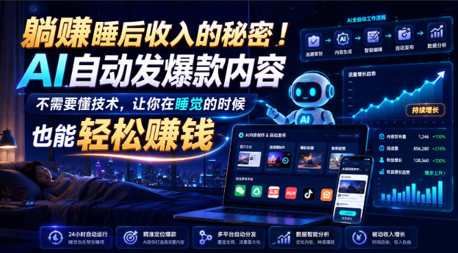躺賺睡后收入的秘密！AI自动发爆款内容，不需要懂技术，让你在睡觉的时候也能轻松賺钱【原创双语字幕】-智云网