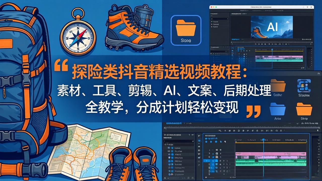 探险类抖音精选视频教程：素材、工具、剪辑、AI、文案、后期处理全教学，分成计划轻松变现-智云网