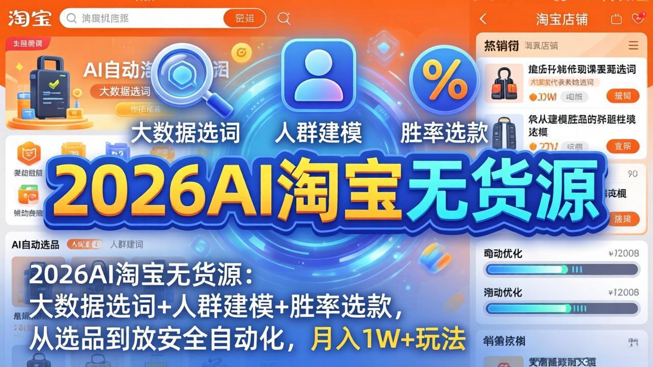2026AI淘宝无货源-4月更新：大数据选词+人群建模+胜率选款，从选品到放大全自动化，月入1W+玩法-智云网