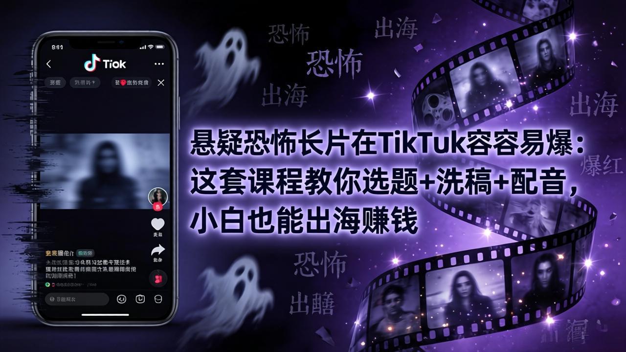 悬疑恐怖长片在TikTok最容易爆:这套课程教你选题+洗稿+配音,小白也能出海赚钱-智云网