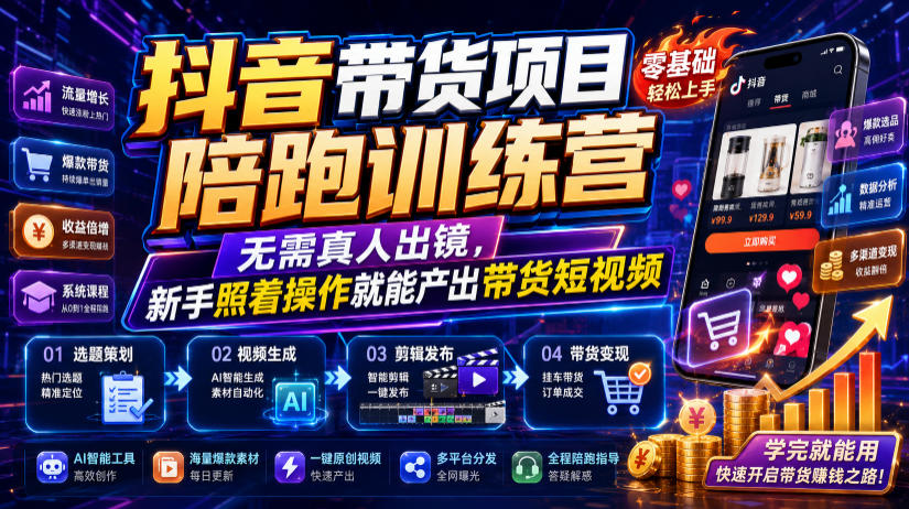 抖音带货项目陪跑训练营，无需真人出镜，新手照着操作就能产出带货短视频（更新0811）-智云网