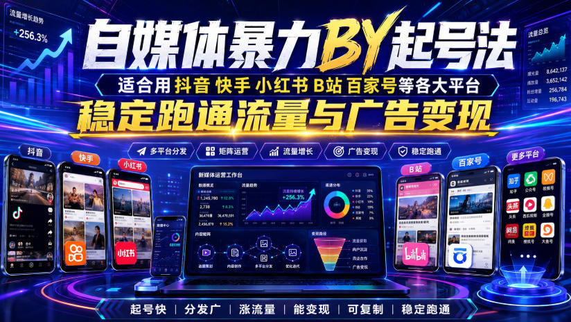 自媒体暴力搬运起号法，适合用抖音快手小红书B站百家号等各大平台，稳定跑通流量与广告变现-智云网