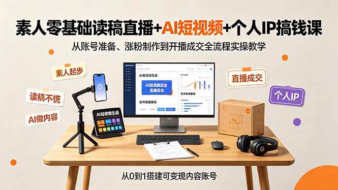 （19232期）素人零基础读稿直播+AI短视频+个人IP搞钱课，从账号准备、涨粉制作到开播成交全流程实操教学-智云网