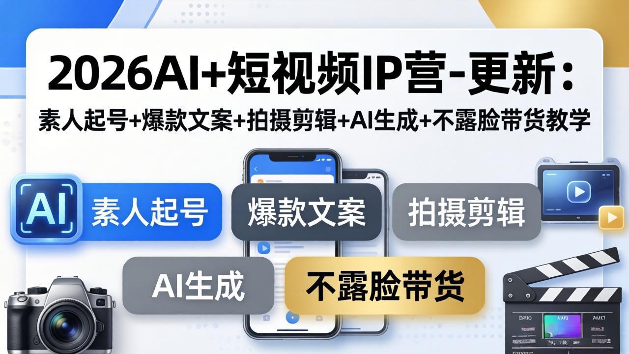 2026AI+短视频IP营-更新：素人起号+爆款文案+拍摄剪辑+AI生成+不露脸带货教学-智云网