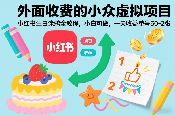 外面收费的小众虚拟项目，小红书生日涂鸦全教程，小白可做，一天收益单号50-2张-智云网
