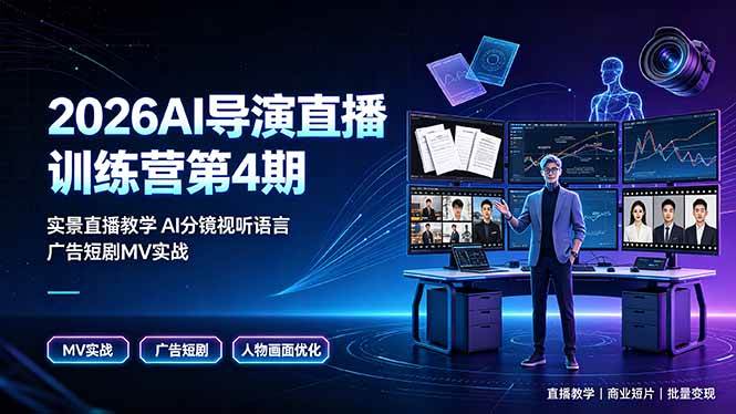 （19216期）2026AI导演直播训练营第4期，实景直播教学AI分镜视听语言，广告短剧MV实战，解决人物画面崩坏痛点-智云网