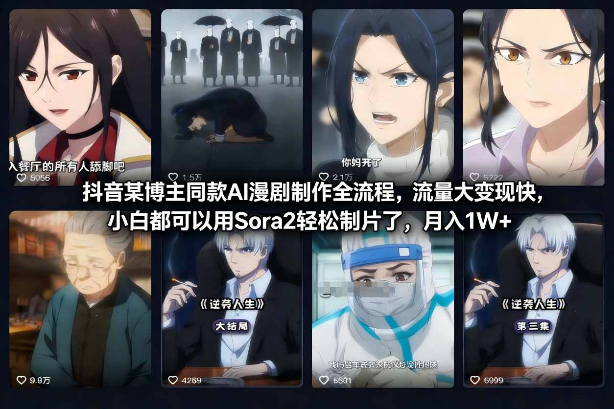 抖音某博主同款AI漫剧制作全流程，流量大变现快，小白都可以用Sora2轻松制片了，月入1W+-智云网