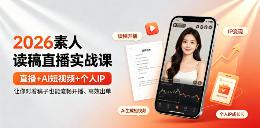 2026素人读稿直播实战课｜直播+AI短视频+个人IP，让你对着稿子也能流畅开播、高效出单-智云网