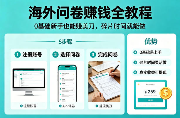 海外问卷賺钱全教程，0基础新手也能賺美刀，碎片时间就能做-智云网
