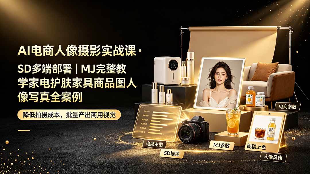 （19262期）AI电商人像摄影实战课·SD多端部署｜MJ完整教学｜家电护肤家具商品图人像写真全案例-智云网