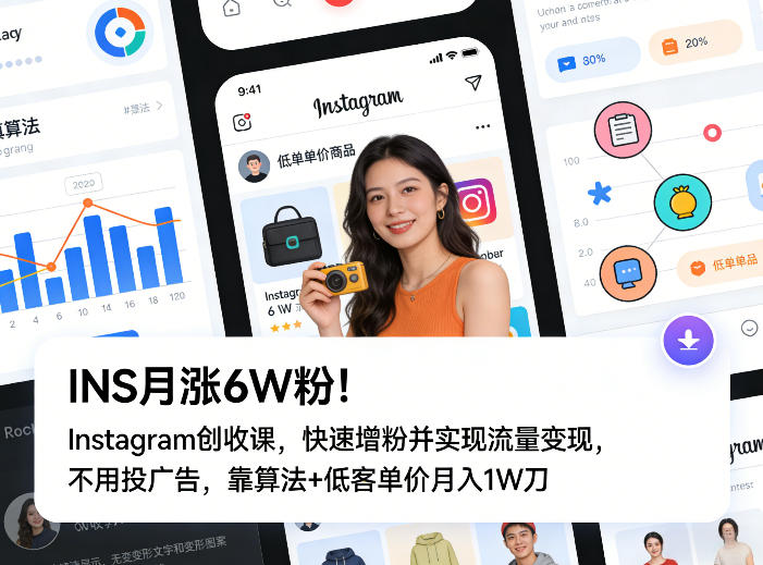 INS月涨6W粉！Instagram创收课，快速增粉并实现流量变现，不用用投广告，靠算法+低客单价月入1W刀-智云网