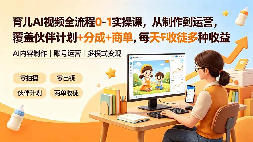 （19236期）育儿AI视频全流程0-1实操课，从制作到运营，覆盖伙伴计划+分成+商单+收徒多种收益，每天500+收益-智云网