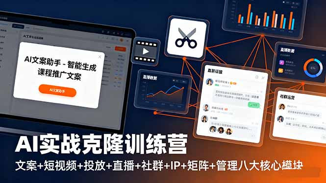 AI实战克隆训练营：文案+短视频+投放+直播+社群+IP+矩阵+管理八大核心模块-智云网