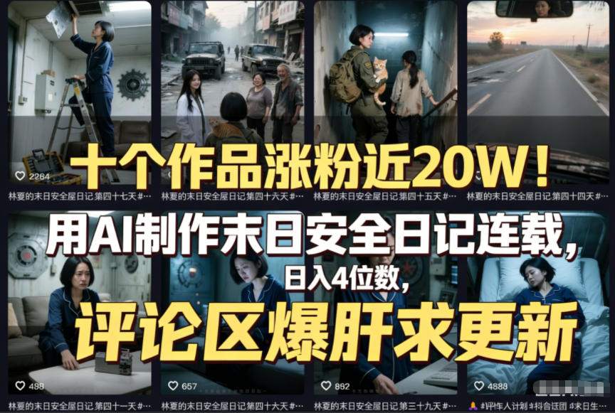 十个作品涨粉近20W！用AI制作末日安全日记连载，日入4位数，评论区爆肝求更新（附详细步骤）-智云网