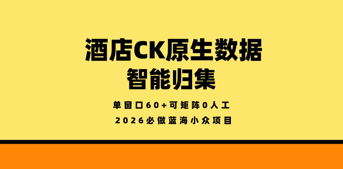 酒店CK原生数据智能归集，单窗口60+可矩阵0人工，2026必做蓝海小众项目【揭秘】-智云网