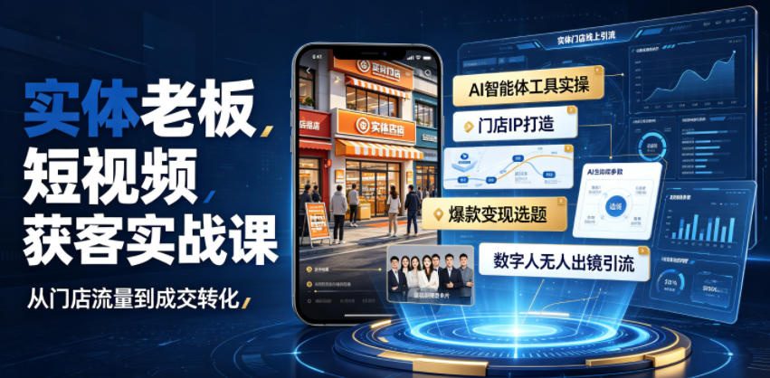 实体老板短视频获客实战课｜AI智能体工具全套实操、门店IP打造、爆款变现选题、数字人无人出镜引流完整教程-智云网