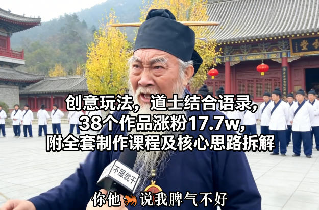 创意玩法，道士结合语录，38个作品涨粉17.7w，附全套制作课程及核心思路拆解-智云网