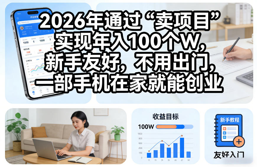 2026年通过“卖项目”实现年入100个W，新手友好，不用出门，一部手机在家就能创业【揭秘】-智云网