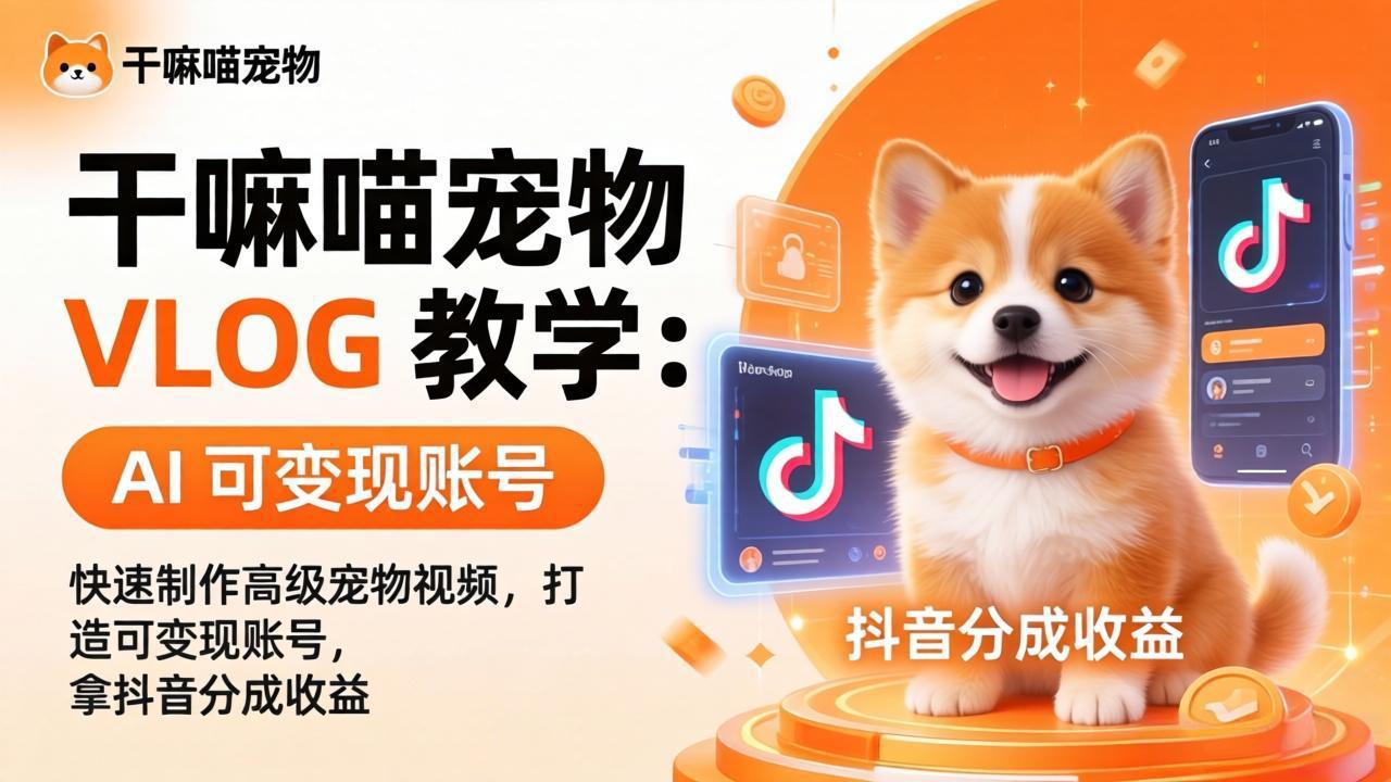 干嘛喵宠物 VLOG 教学：AI 快速制作高级宠物视频，打造可变现账号，拿抖音分成收益-智云网
