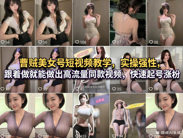 曹贼美女号短视频教学，实操性强，跟着做就能做出高流量同款视频，快速起号涨粉-智云网