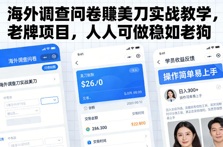 海外调查问卷賺美刀实战教学，老牌项目，人人可做稳如老狗-智云网