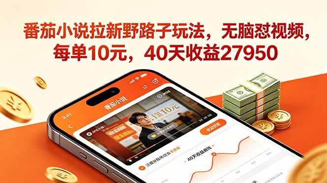（18751期）番茄小说拉新野路子玩法，无脑怼视频，每单10元，40天收益27950-智云网