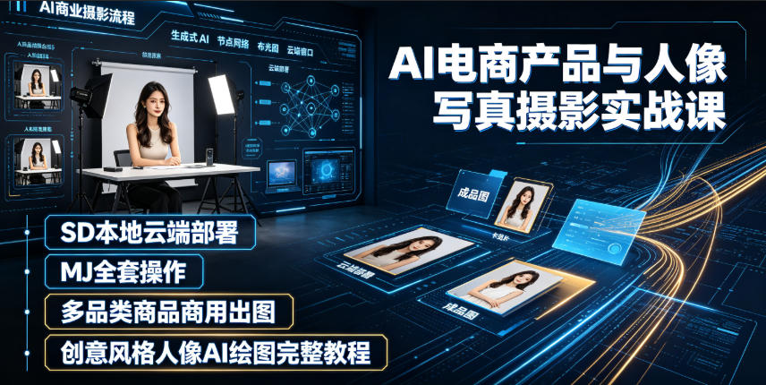 AI电商产品与人像写真摄影实战课｜SD本地云端部署、MJ全套操作、多品类商品商用出图、创意风格人像AI绘图完整教程-智云网