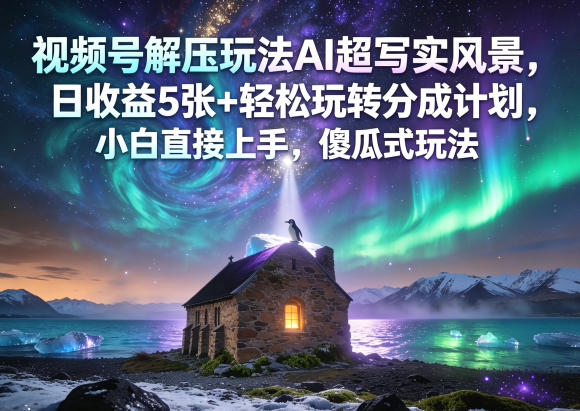 视频号解压玩法AI超写实风景，日收益5张+轻松玩转分成计划，小白直接上手，傻瓜式玩法-智云网
