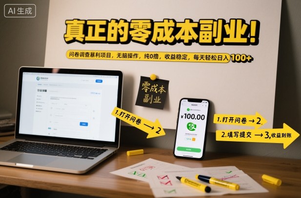 真正的零成本副业！问卷调查暴利项目，无脑操作，纯0撸，收益稳定，每天轻松日入100+【揭秘】-智云网