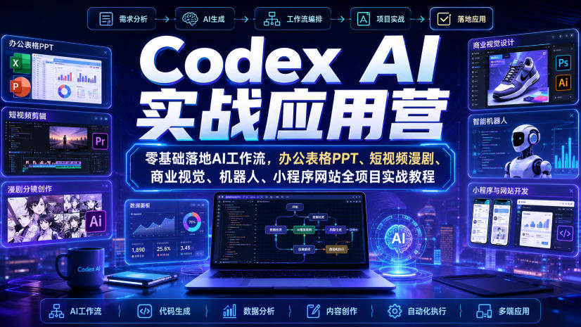 Codex AI实战应用营｜零基础落地AI工作流，办公表格PPT、短视频漫剧、商业视觉、机器人、小程序网站全项目实战教程-智云网