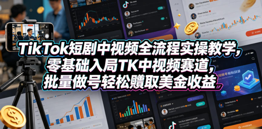 TikTok短剧中视频全流程实操教学，零基础入局TK中视频赛道，批量做号轻松賺取美金收益-智云网